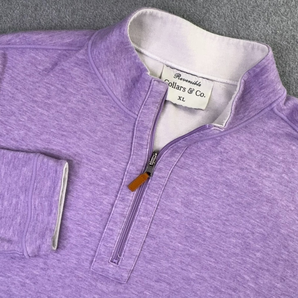 Collars & Co 1/4 Zip Sweater Men's Size XL Reversible Lavender Cream Golf Luxury